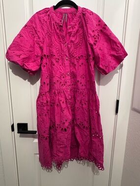 Anthropologie Fuchsia Eyelet Button Blouse